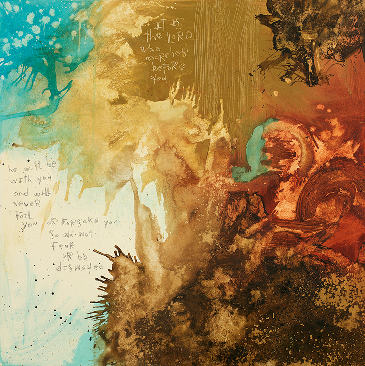 It is the Lord who marches before abstract scripture art print. Scripture art faith based abstract paintings and art prints with bible verse.